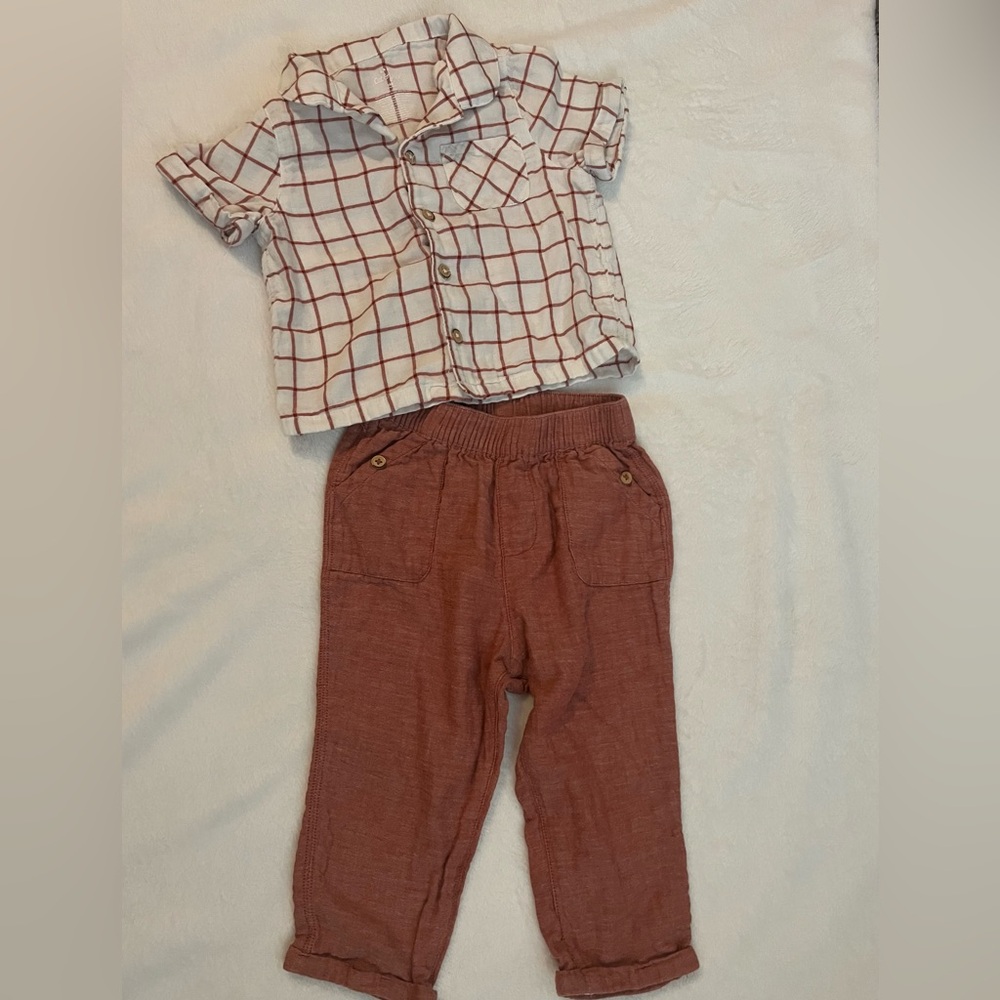 Cat & Jack plaid button down shirt and pants set